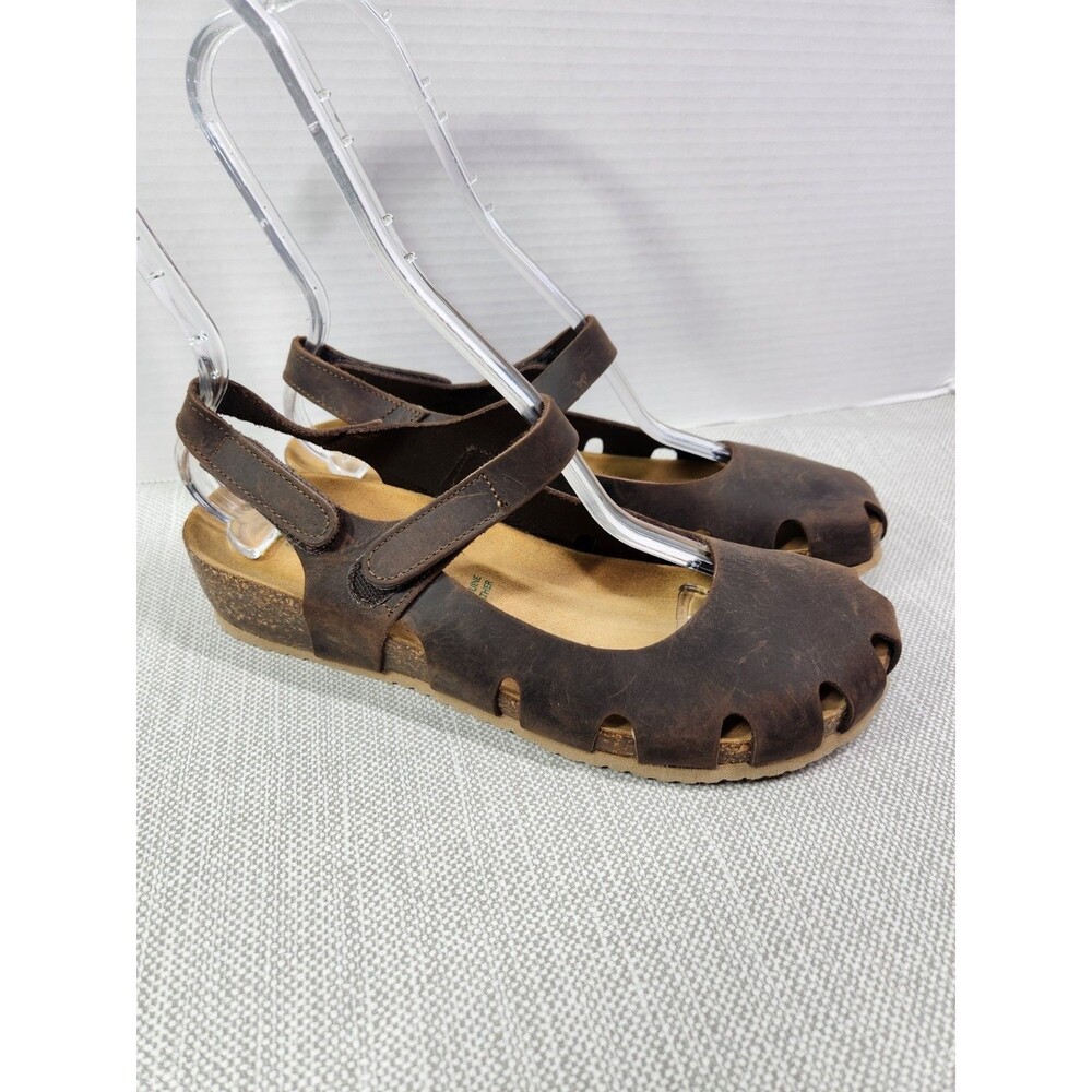Bionatura Size 9.5 Brown Sandals Distressed Leather Mary Jane Shoes Slingback